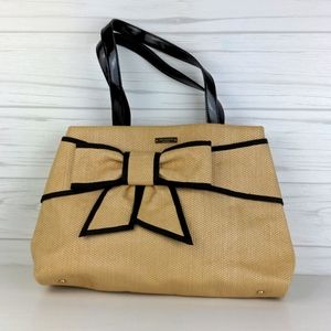 Kate Spade Rumor Straw Big Bow Tote Burlap Tweed